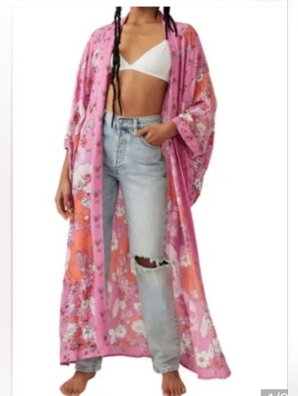 Free People Hidden Hills Blossom Kimono Duster Pink Floral